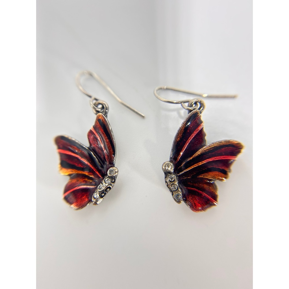 Chico's Butterfly Earrings Women OS Red Good Enamel Crystal Drop Dangle